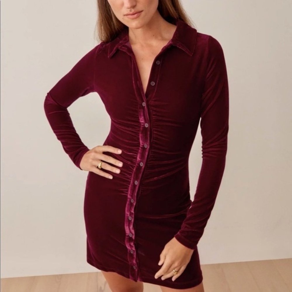 Reformation Isa Velvet Mini Dress in Plum